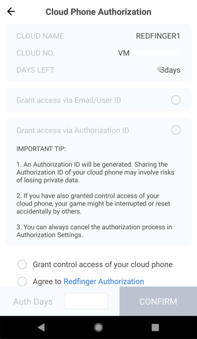 authorization device setting, redfinger cloud phone